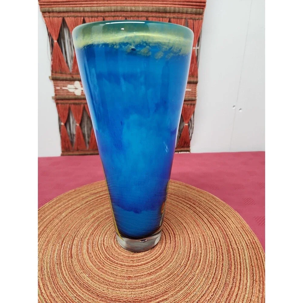 Vintage Pier 1 Millefiori Cobalt Handblown Vase 11.25